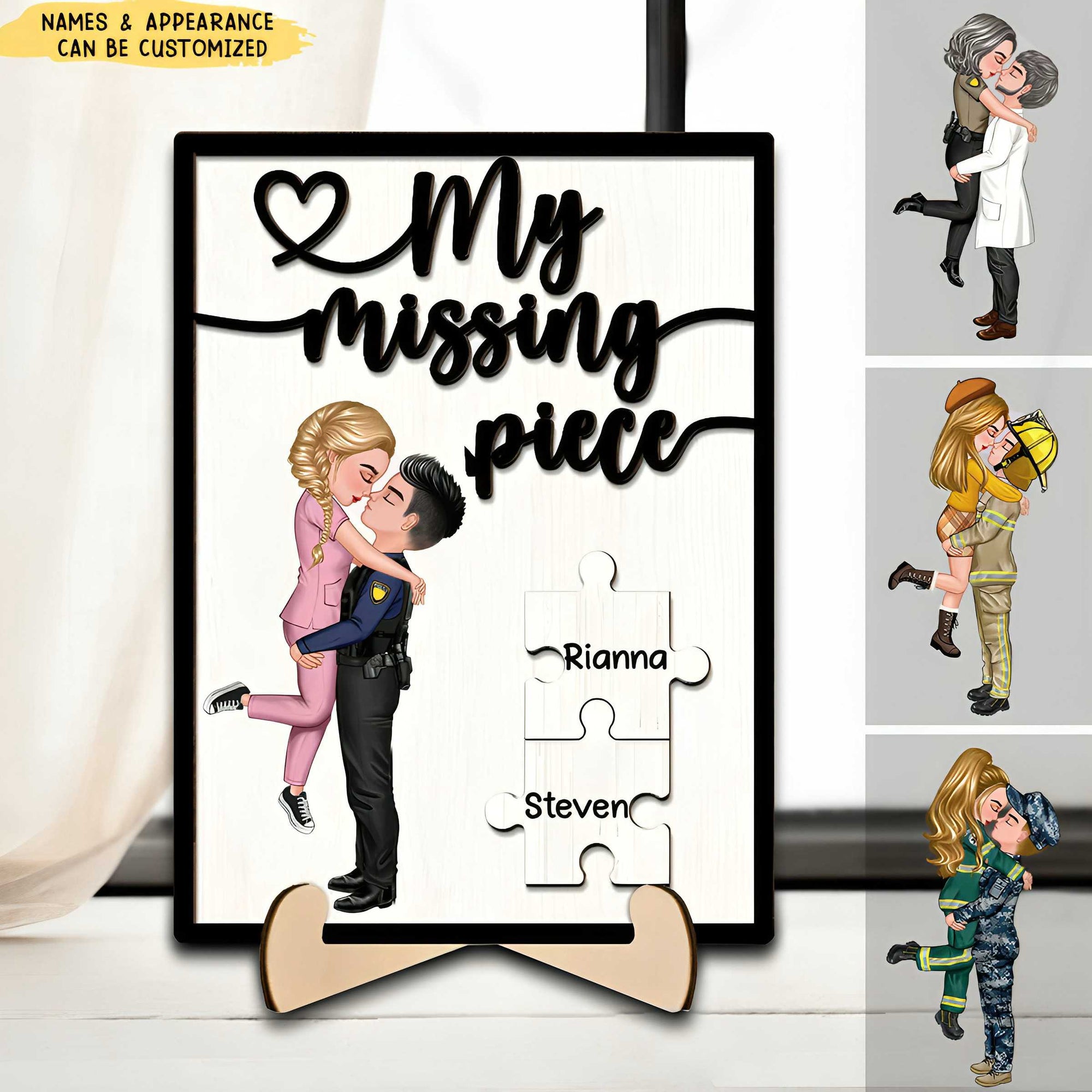 My Missing Piece Occupation Couple- Personalized 2-Layered Wooden Plaque With Stand, Valentine's Day Gift For Couple