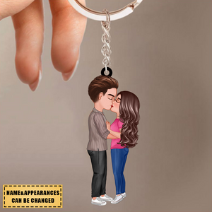 Doll Couple Kissing And Hugging - Personalized Keychain