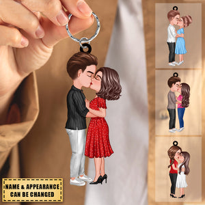 Doll Couple Kissing And Hugging - Personalized Keychain