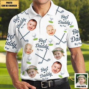 Best Dad By Par - Personalized Photo Polo Shirt