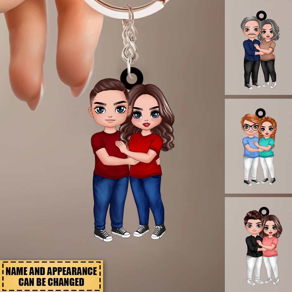 Doll Couple Hugging - Personalized Keychain - Anniversary Gift For Couple - Gift For Him - Gift For Her