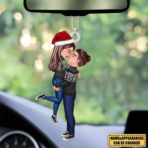 Winter Christmas Couple Kissing Hugging Personalized Car Ornament