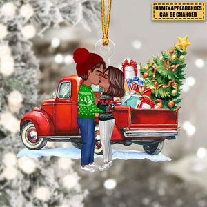 Christmas Truck Doll Couple Kissing Personalized Acrylic Ornament