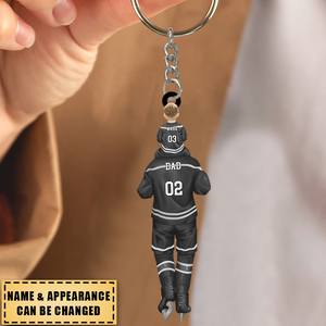 Dad And Kids Together Skate - Personalized Hockey Keychain