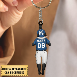 Dad And Kids Play Baseball Together - Personalized Keychain
