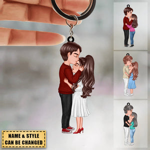 Hugging Each Other, Kissing Couples - Personalized  Keychain