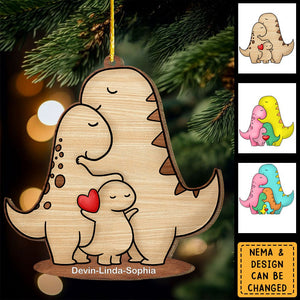 Wooden Dinosaur Family Christmas Ornament