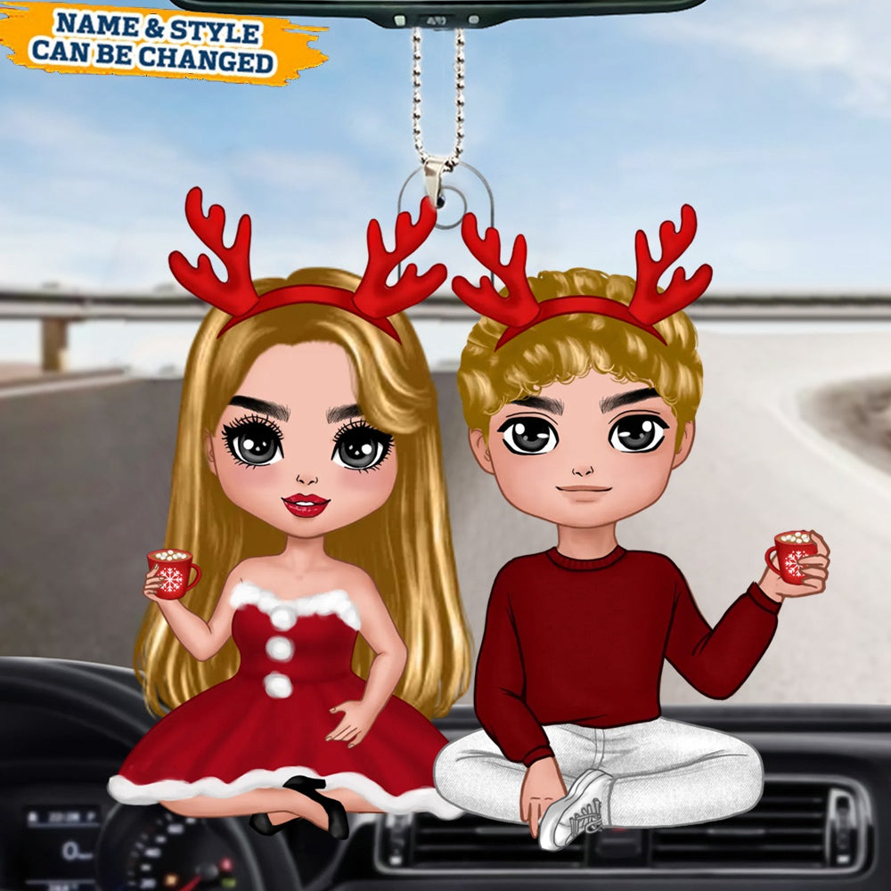 Doll Couple Sitting Christmas Gift For Him For Her Personalized Car Ornament