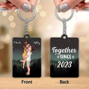Couples Are Hugging And Kissing Under The Stars, Sky Forest Personalized Keychain