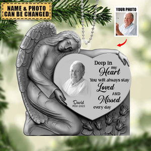 Custom Personalized Angel Heart Acrylic Ornament - Memorial Gift Idea For Christmas - Upload Photo - Deep In My Heart, You Will Always Stay Loved And Missed Every Day