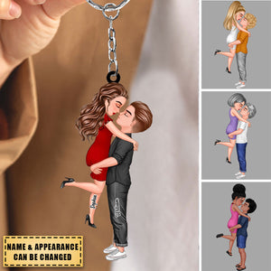 Personalized Doll Couple Kissing Hugging Keychain