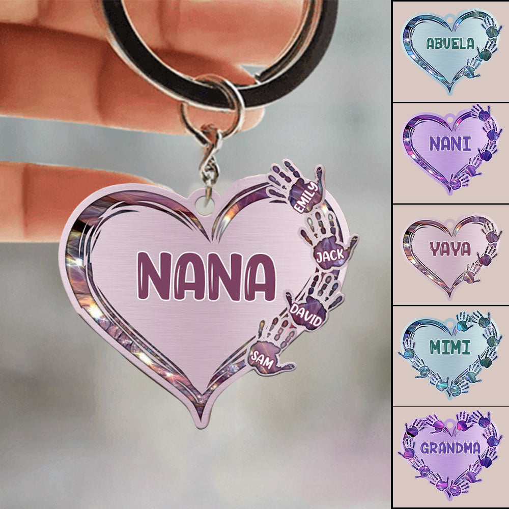 Grandma- Mom Heart Handprint Kids, Multi Colors Personalized Acrylic Keychain