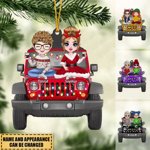 Christmas Doll Couple With Car Personalized Acrylic Ornament