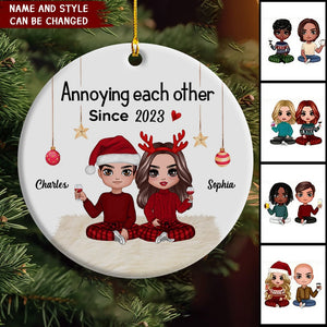 Doll Couple Sitting Christmas Personalized Circle Ornament