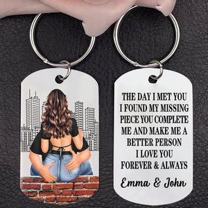 Hugging Couples - Standing The Day I Met You - Personalized Stainless Steel Keychain