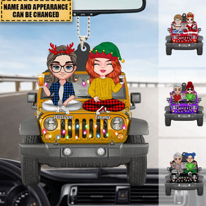 Christmas Doll Couple With Car Personalized Acrylic Car Ornament