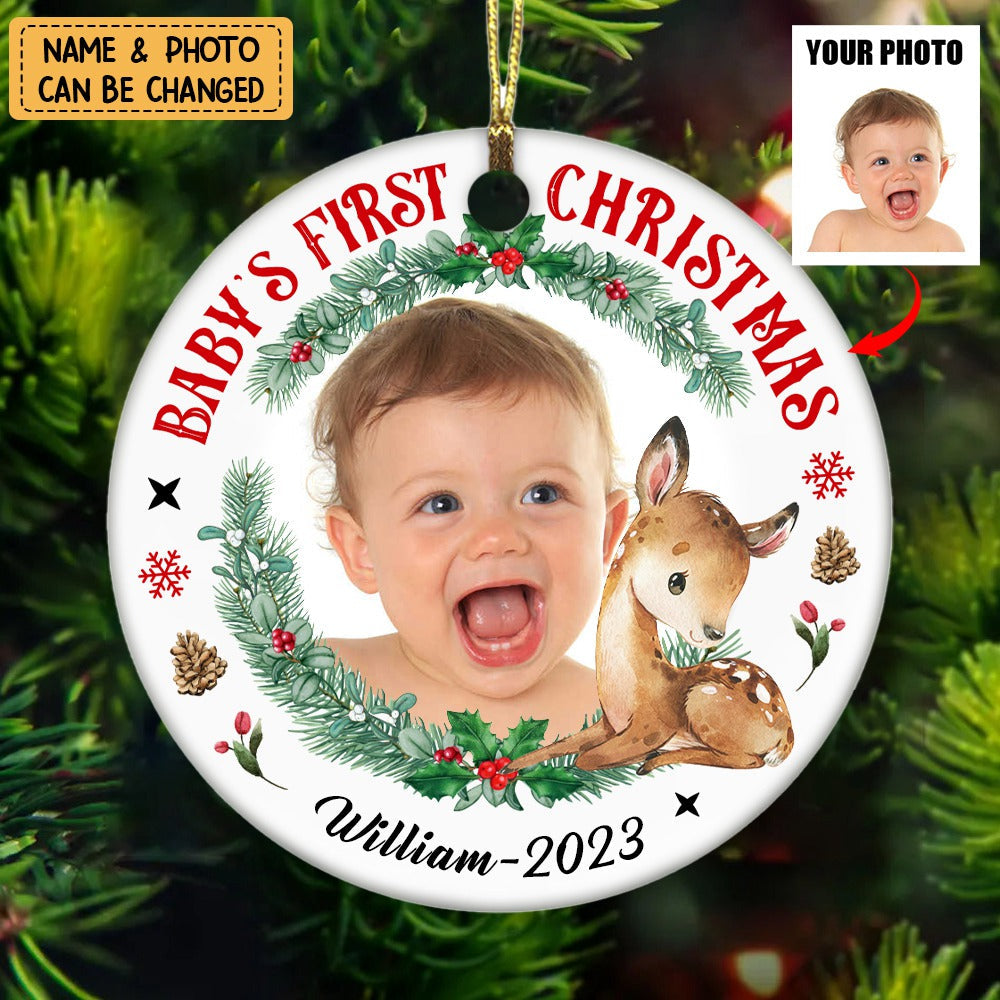Photo Deer Baby's First Christmas Circle Ornament