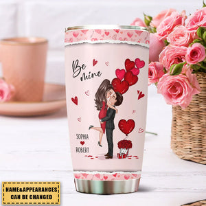Be Mine Doll Couple Hugging Kissing Personalized Tumbler - Gift For Him Gift For Her