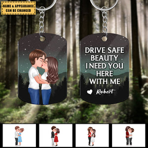 Drive Safe Handsome Beauty Doll Couple Kissing Personalized Stainless Steel Keychain