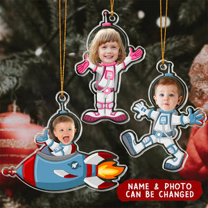 Custom Kid Face In Ufo Astronaut - Personalized Photo Ornament