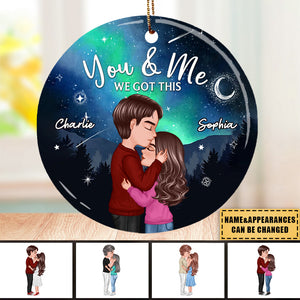 Christmas Doll Couple Kissing In Galaxy Night Personalized Circle Ornament