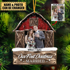 Our First Christmas As Mr. & Mrs - Personalized Photo Wooden Ornament