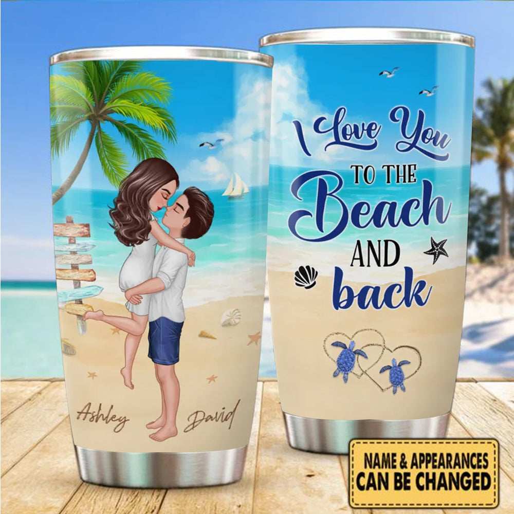 Summer Doll Couple Kissing Hugging On The Beach Personalized Tumbler