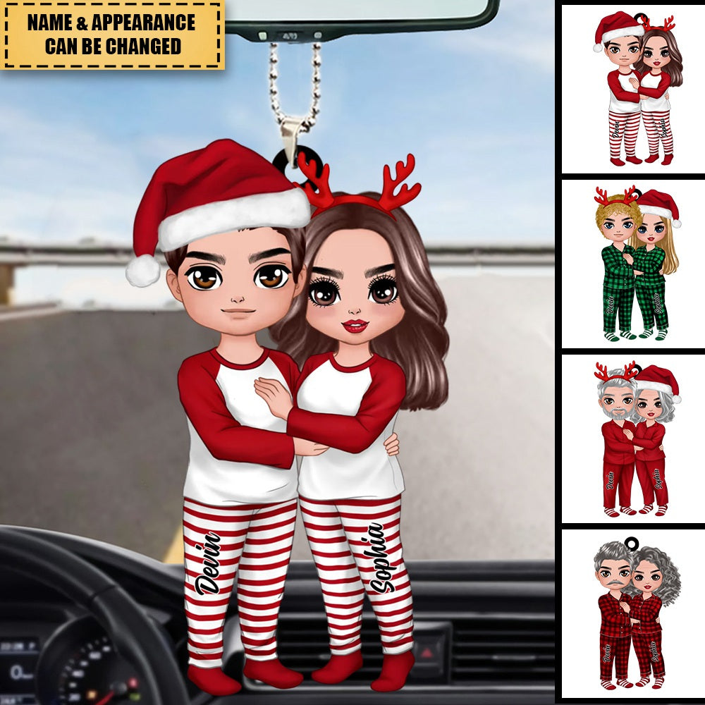 Perfect Gifts For Couple - Christmas Doll Couple Standing Hugging Christmas Gift Personalized Car Ornament