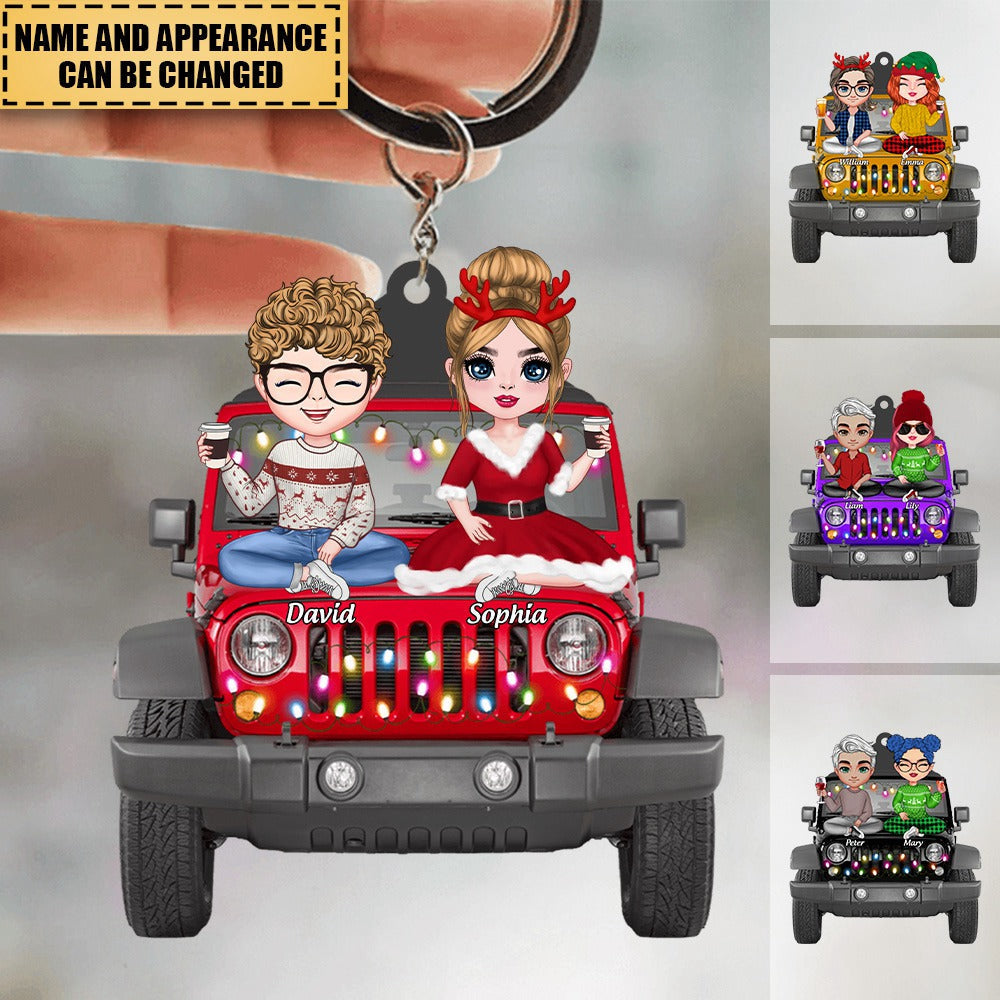 Christmas Doll Couple With Car Personalized Acrylic Keychain