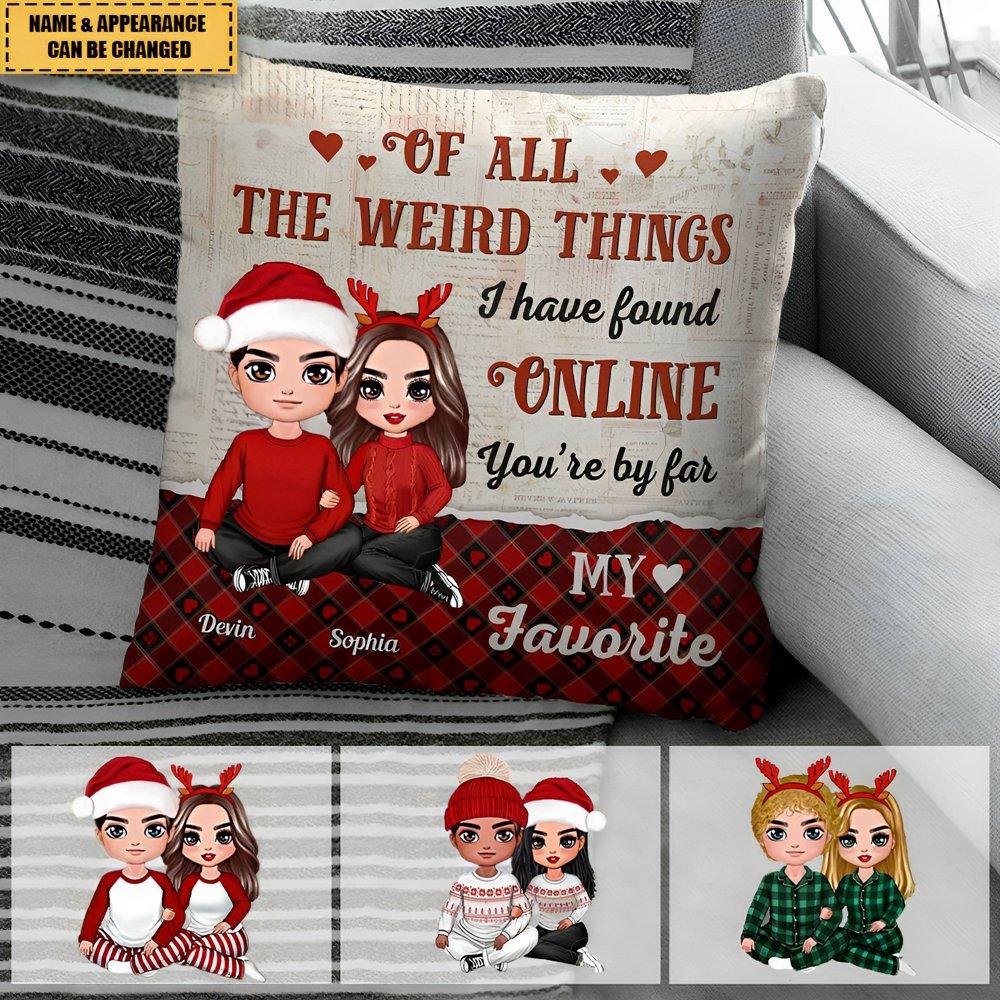 Christmas Couple Sitting Hugging Christmas Gift - Personalized Pillow