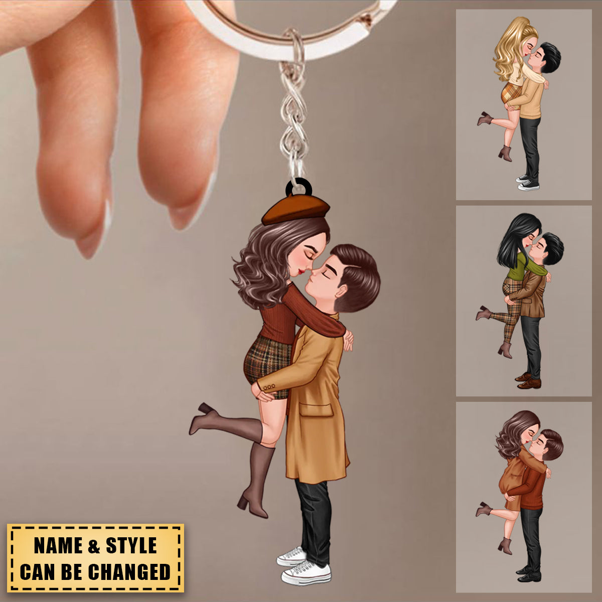 Fall Season Doll Couple Kissing Hugging Personalized Keychain