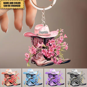 Personalized Boots And Hat Flower Cowboy Acrylic Keychain