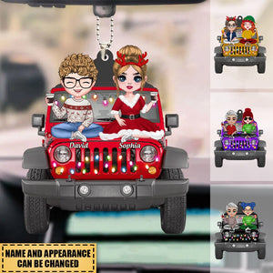 Christmas Doll Couple With Car Personalized Acrylic Car Ornament