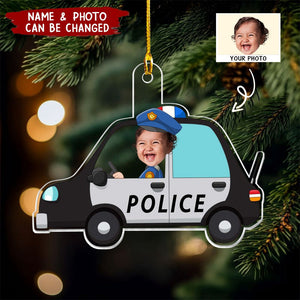 Kid Riding A Police Car- Personalized Photo Ornament