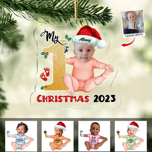 Transparent Ornament - Custom Acrylic Ornament from Photo - Baby Onesie - My First Christmas 2023