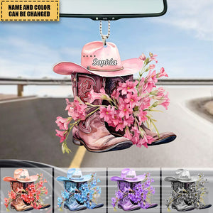 Personalized Boots And Hat Flower Cowboy Acrylic Car Ornament