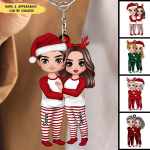 Perfect Gifts For Couple - Christmas Doll Couple Standing Hugging Christmas Gift Personalized Keychain