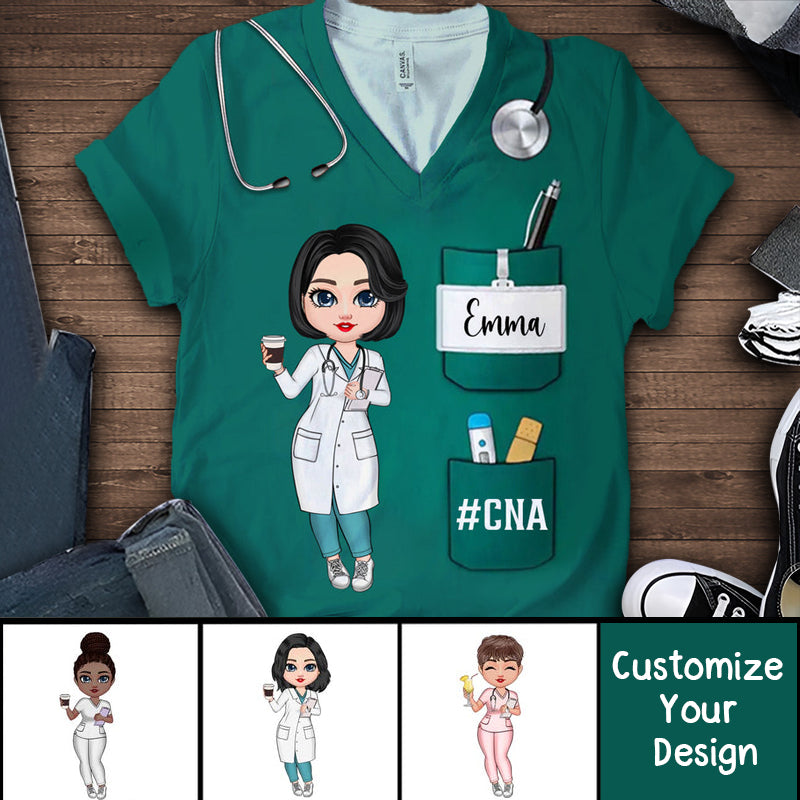 Nurse Life Pretty Doll Nurse Personalized V-neck T-shirt