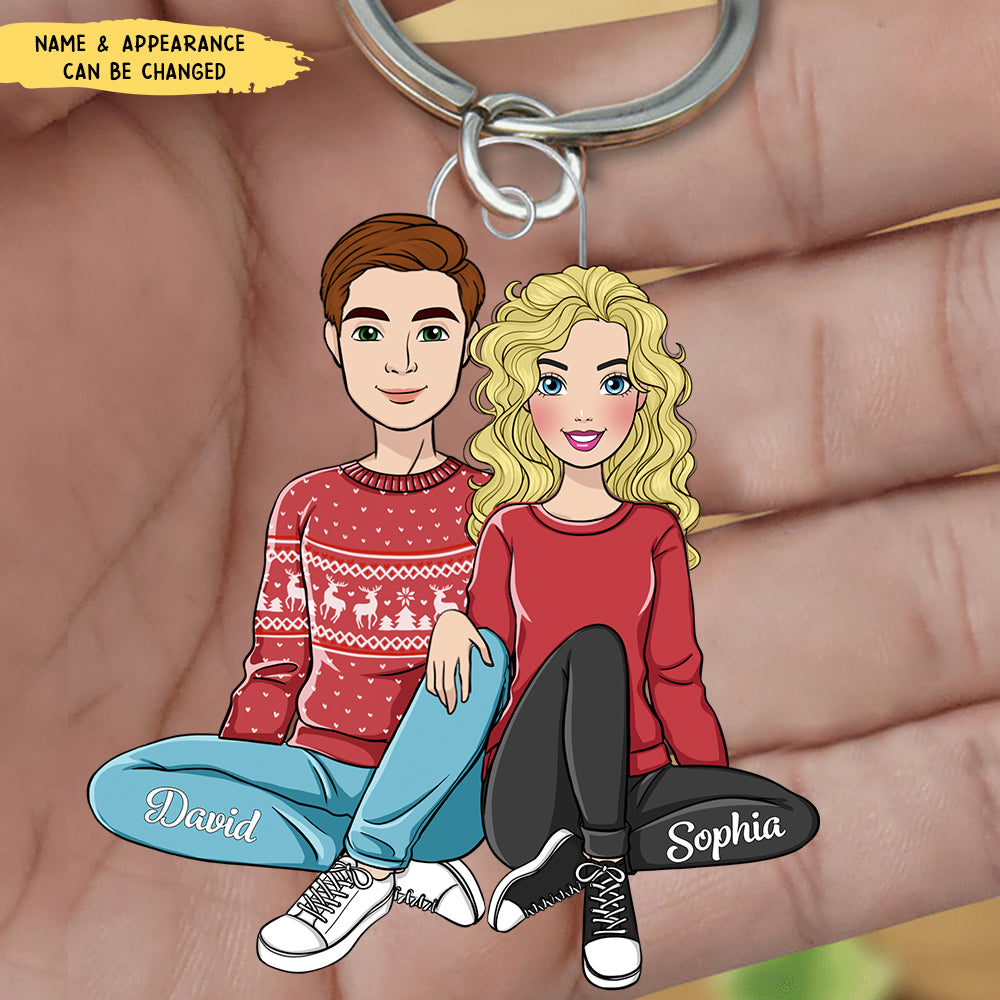 Best Gift For Couples - Christmas Couple Sitting Keychain - Personalized Keychain