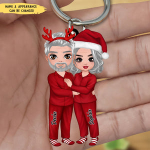 Perfect Gifts For Couple - Christmas Doll Couple Standing Hugging Christmas Gift Personalized Keychain