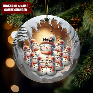 Grandma Snowman With Little Snowman Kids Personalized Ceramic Ornament