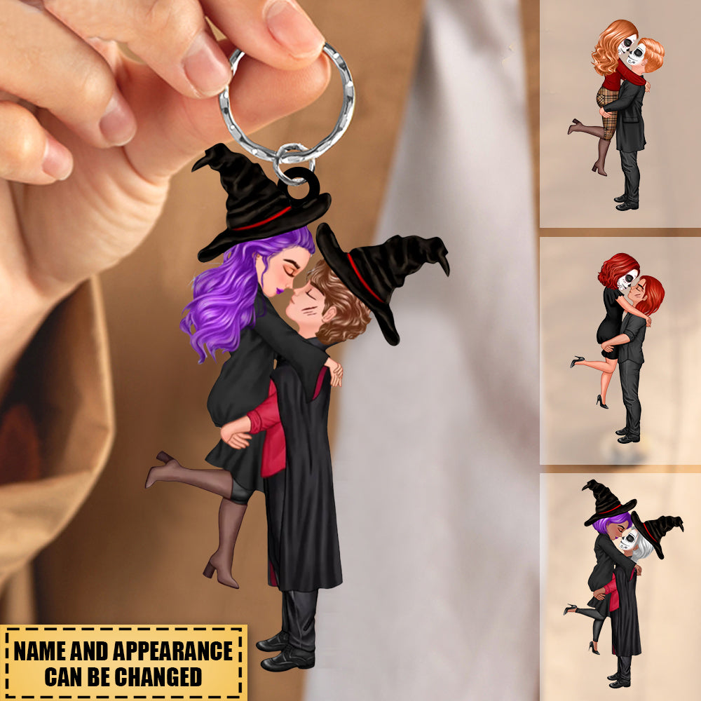 Halloween Couple Kissing and Hugging Personalized Keychain
