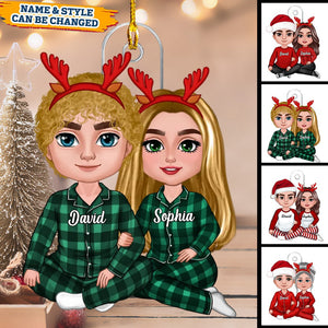 Perfect Gifts For Couple - Christmas Couple Sitting Hugging Christmas Gift Personalized Ornament