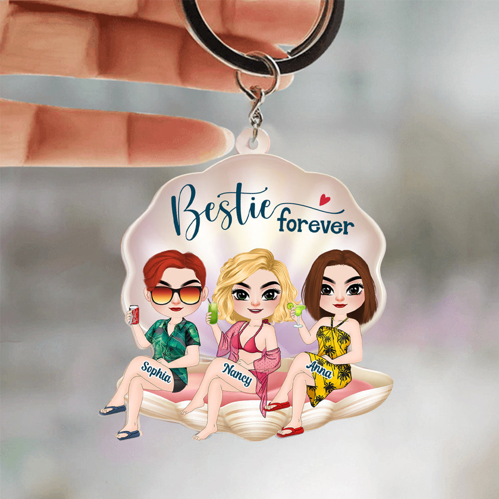 Besties Beach Girl Gift, Personalized Keychain Sisters Gift