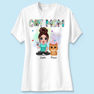 Pastel Paw Patterns Cat Mom Watercolor Cute Cats Personalized Shirt