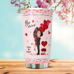 Be Mine Doll Couple Hugging Kissing Personalized Tumbler - Gift For Him Gift For Her
