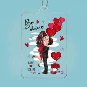 Be Mine Doll Couple Hugging Kissing Personalized Acrylic Ornament - Gift For Him Gift For Her