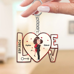 Hugging Kissing Couple In Love Anniversary Gift For Him Gift For Her Personalized Acrylic Keychain