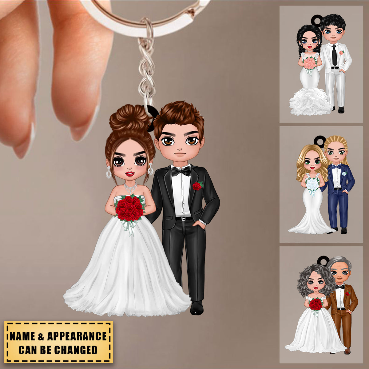 Doll Couple Wedding Bride & Groom - Personalized Keychain