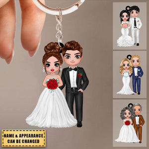 Doll Couple Wedding Bride & Groom - Personalized Keychain